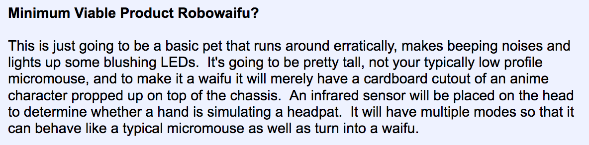 Minimum Viable Product Robowaifu